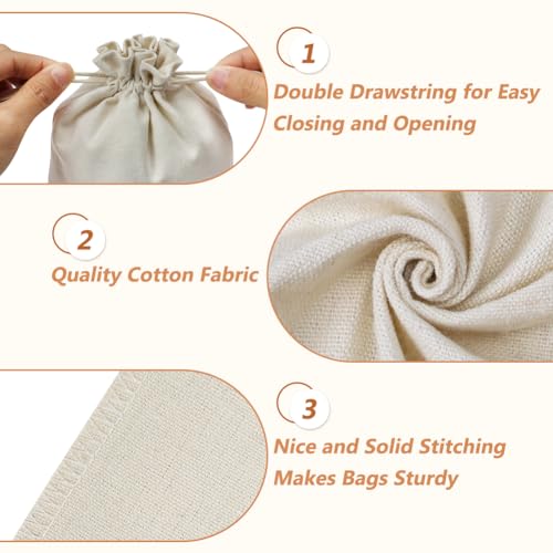 HRX Package 20pcs Cotton Canvas Bags 7x9 inches, Fabric Drawstring Gift Bags Pouches Sachet for Party Favors Craft DIY