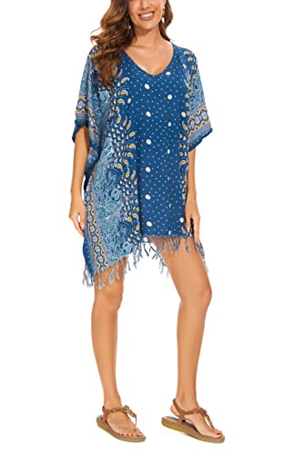 Beautybatik Women Plus Size Tunic Tops Boho Flora Printed Short Sleeve V Neck Shirt XL to 4X