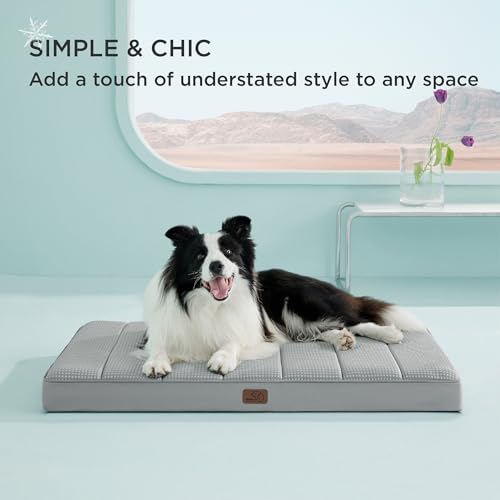 Bedsure Cooling Dog Bed for Crate - Large Comfy Flat Puppy Beds with Removable Washable Cover, Orthopedic Egg Crate Foam P...