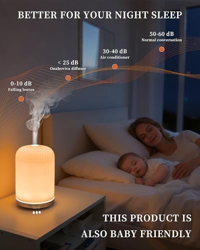 Onaboviva Essential Oil Diffuser -2.4MHz Ultrasonic Pink Ceramic Diffuser for Home,120ml, Pulse&Continuous Mist, Bright/Di...