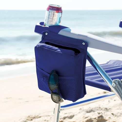 Tommy Bahama 4-Position Face-Opening Read Through Lounger with Ottoman, Portable Folding Beach Chair, Navy