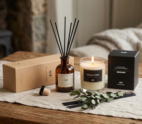 WEALD TRIBE Flower Reed Diffuser Set Eucalyptus & Lavender Scent For Bathroom Accessories Shelf Decor & Air Fresheners, St...
