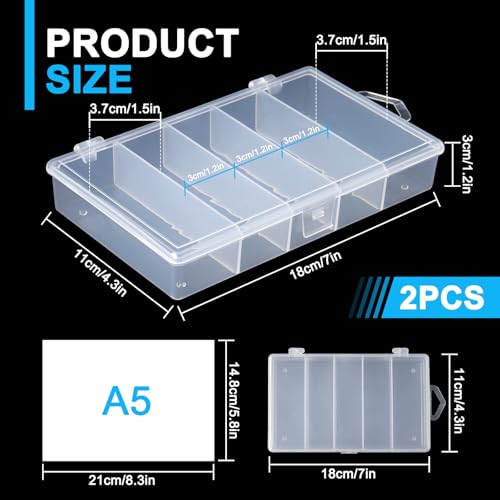 SBYURE 2 Pack 5 Grid Clear Plastic Fishing Tackle Storage Box Jewelry Making Findings Organizer Box Container Case Utility...