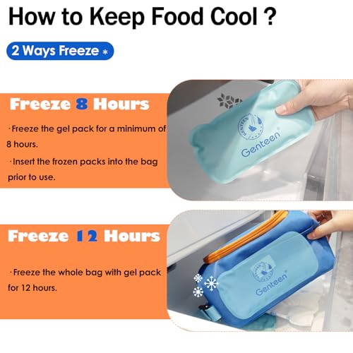 Genteen Lunch Bag Kids,Small Cooler Bag with Ice Packs,Freezable Lunch Bag/Snack Bag,Insulated Bag Reusable, with Zip Clos...