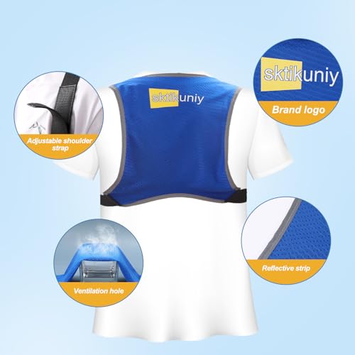 Sktikuniy Cooling Vest with 3 Ice Packs, Lightweight Breathable Design, Adjustable Shoulder Straps, Reflective Trim, Blue