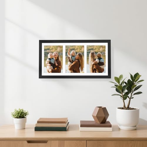 decorUhome 8x16 Picture Frames Collage Wall Decor, Display 3Pcs 5x7 Photos with Mat or 1Pcs 8x16 Unmatted, 3 5x7 Collage P...