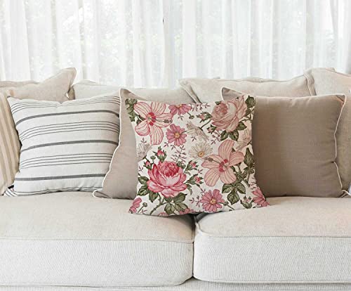 Solekla Pink Flowers Decorative Throw Pillow Cover Case Cushion Home Living Room Bed Sofa Car Cotton Linen Square 18 x 18 ...