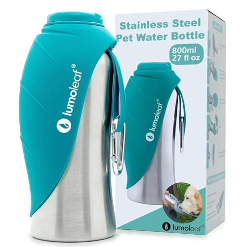 LumoLeaf Portable Dog Water Bottle 27 OZ, Stainless Steel Pet Travel Water Bottle Dispenser for Walking, Hiking and Outdoo...
