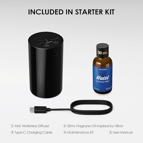Scentbots Waterless Essential Oil Diffuser Starter Kit with 30mL Hotel Fragrance Oil Inspired by Hilton, Battery Operated ...