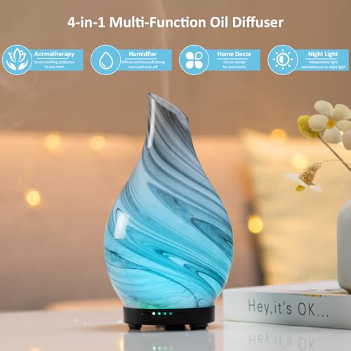 Essential Oil Diffuser Aromatherapy Diffuser - Art Glass Oil Diffuser with Auto Shut-Off Protection 4 Timer Setting 7 Colo...