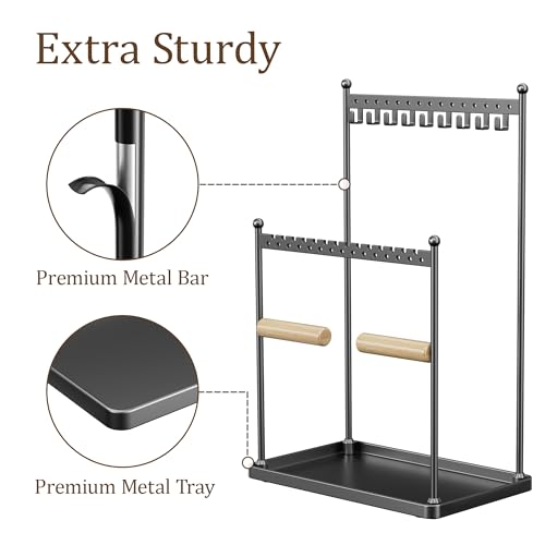Josmimic 3 Tier Black Jewelry Stand, Necklace Organizer, Earring Holder with 44 Holes and 9 Hooks, for Necklaces, Bracelet...