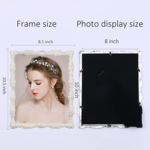 DIKAR 8x10 Picture Frame with Pearl for Wedding, Silver Plated with HD Acylic Finish Photo Frames with Rhinestones for Hor...