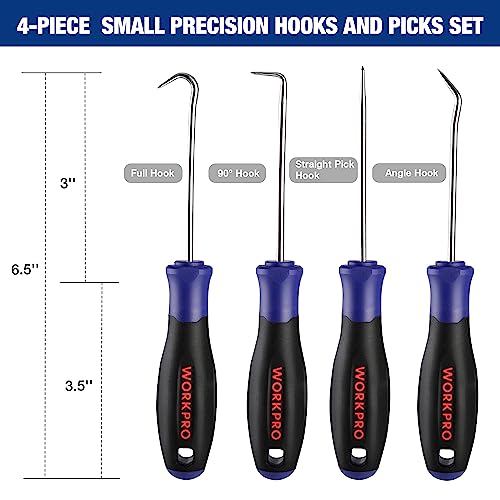 WORKPRO 4-Piece Precision Pick and Hook Set with Pouch, Angled Pick, Straight Pick, 90-degree Pick, Full Hook, Mini Pick S...