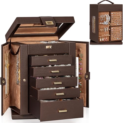 AKOZLIN 360° Rotating Jewelry Box 6-Tier Organizer Functional 360° Rotating Jewelry Storage Case for Women Girls Ring Neck...