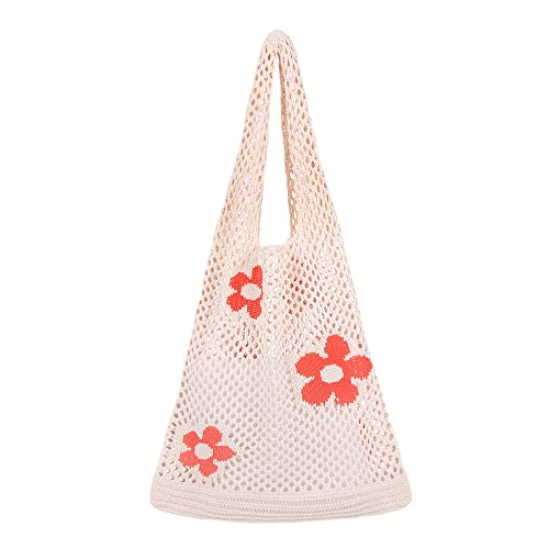 Ovida Crochet Tote Bag Mesh Beach Bag Fairycore Hobo Fairy Grunge Aesthetic Shoulder Bag Y2k Purse for Women Girls | Beach...