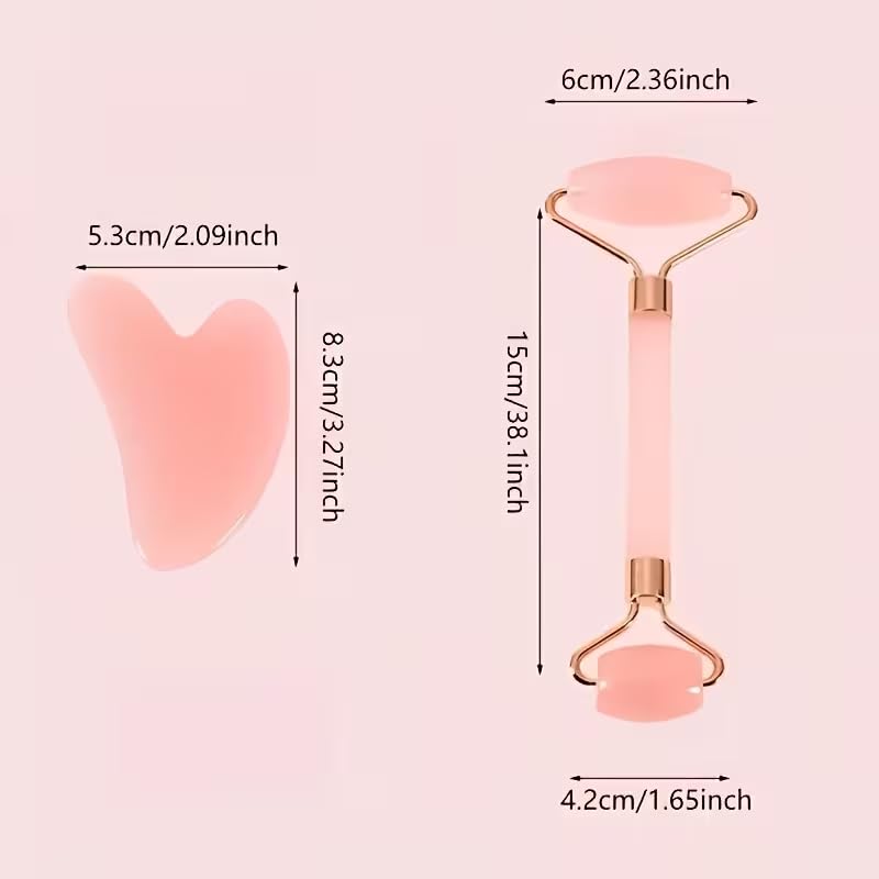 2Pcs Pink Manual Jade Roller and Gua Sha Set, Resin Facial Massage Tools for Face Eye Neck, Natural Beauty Skin Care Tools...