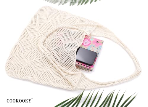COOKOOKY Crochet Beach Tote bag Summer Beach Bag for Women Aesthetic Mesh Tote Bag Hippie Bag Knit Bag