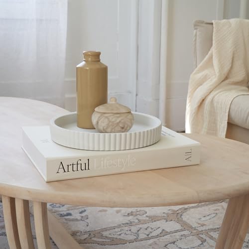 Decorative Concrete Tray & Book Decor Set - Scalloped Tray & Linen Box Enhance Your Coffee Table or Bookshelf Decor - Styl...