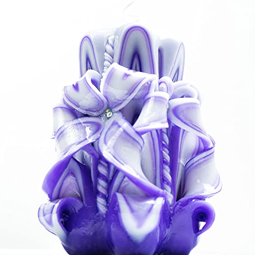 Carved Candle Artisan Handmade Decorative Dipped Candle 5 inch Purple Fall Thanksgiving New Year Christmas Holiday Seasona...