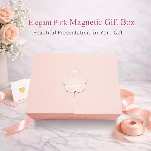 Elegant Small Pink Gift Box for Women with Lid & Accessories - Reusable Magnetic Closure Gift Presentation Set, Romantic a...