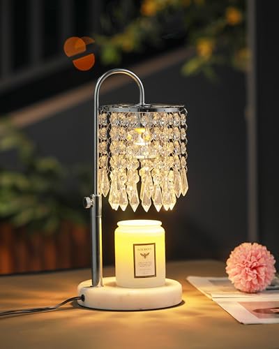Candle Warmer Lamp with Timer Dimmer and 3 Bulbs, Candle Lamp Warmer with Marble Base for Adjustable Height, Crystal Candl...