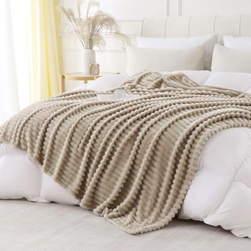 YIICKO Khaki Throw Blanket for Couch Sofa 50x60 inches Striped Fleece Blankets Room Home Decor Lightweight Plush Soft Cozy...