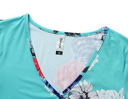 Beauhuty Women's Deep V Neck Short Sleeve Front Wrap Ruched Sexy Slim Fit Tops