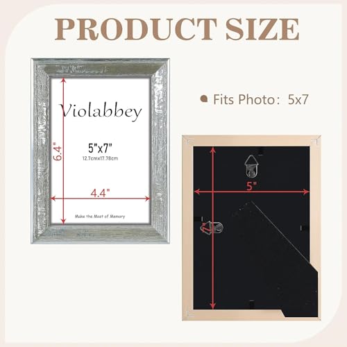 VIOLABBEY 5x7 Picture Frame Vintage Silver, Rustic Farmhouse Photo Frame with Distressed Finish for Home Tabletop or Wall ...