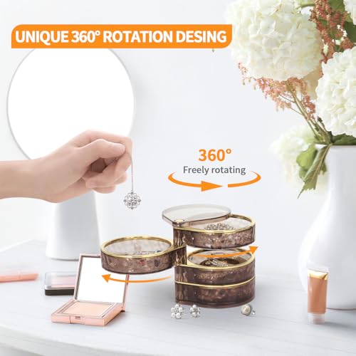 LETURE 4-Layers Rotatable Jewelry Organizer Storage Box, Clear Jewelry Holder Case for Ring Earring Necklaces Bracelets Ma...