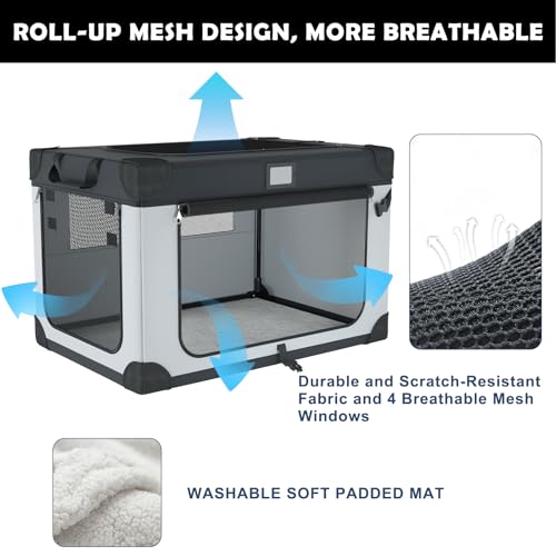 QUIBBLICK 24 Inch Portable Collapsible Dog Crate, Travel Pet Crate with Soft Warm Blanket and Foldable Bowl for Small Dogs...