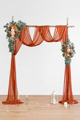Olalaka Burnt Orange Artificial Wedding Arch Flowers Kit (Pack of 3) with 26Ft Terracotta Shiny Arch Draping Fabric for DI...