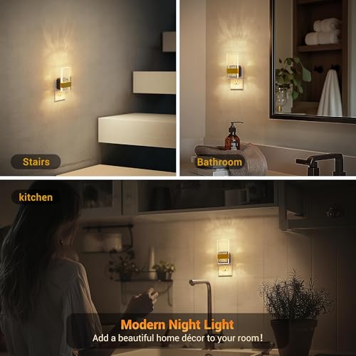 JandCase Night Lights Plug into Wall, Dusk to Dawn Sensor, 3000K Soft White LED, Acrylic Bubble Design, 0-100lm Adjustable...