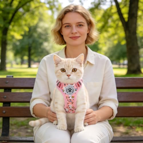 BEAUTYZOO Cat Harness, Escape Proof Cat Leash and Harness Set for Walking, Soft Breathable Vest Harness with Neck Adjustab...