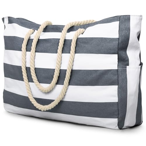 Becokan Beach Bag Large Beach Tote Bag for Women Waterproof Sandproof Swim Pool Bag With Zipper