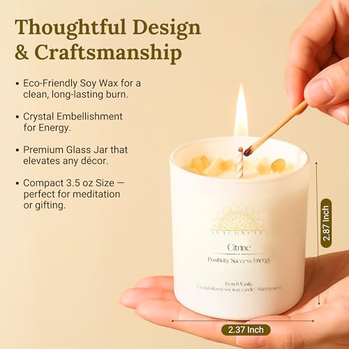 AvaConcept Healing Crystal Candle Gift Set – Set of 3 Citrine, Amethyst & Lazurite Hand-Poured Soy Wax French Vanilla, Lav...