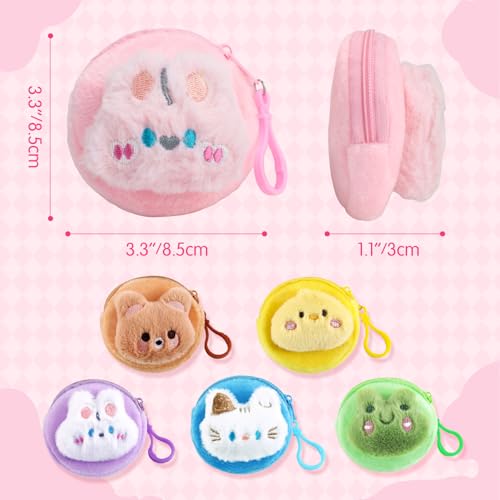 Nefokfdus 6 Pcs Cute Coin Purse for Girls Women,Kawaii Animal Mini Pouch Wallet,Plush Bag Charms Backpack Gifts Accessories