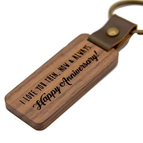 MUUJEE Keychain - Engraved Wooden Keychain Key Chain Birthday Gift, 5th Year Wedding Anniv Ideas