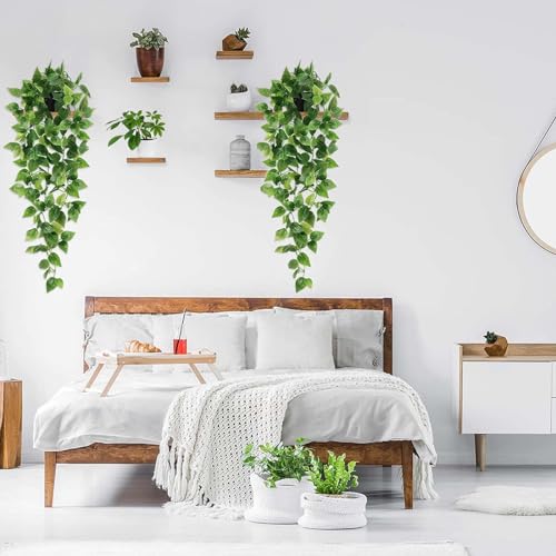 BLEUM CADE Fake Hanging Plants, 2pcs Artificial Pothos Vines Greenery for Wall Home Living Room Office Indoor Outdoor Deco...