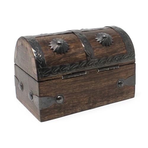 Nautical Cove Keepsake Wooden Treasure Chest with Antique Jewelry Lock and Key (Small 5x3x3.25) – Decorative Box, Pirate W...