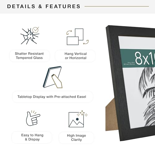 MCS Studio Gallery 8x10 Picture Frame Black Woodgrain Engineered Wood, Vertical & Horizontal Wall Hanging & Easel for Tapl...