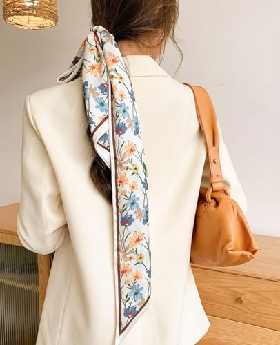 Silky Satin Head & Neck Scarf for Women, Long Thin Hair Scarf, Fashion Accessory for Handbags and Purses