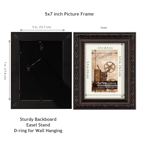 WYNCO 5x7 2-Pack Antique Dark Brown Scrollwork Ornate Classic Picture Frame, Matted for 3.5x5.5 inches Photos, Real Glass ...