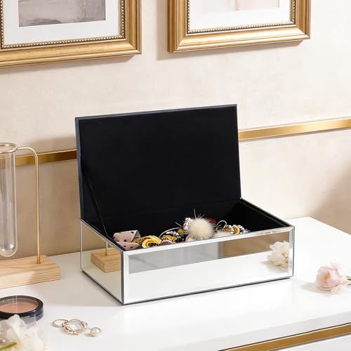 Poayewly Luxury Mirrored Jewelry Box with Crushed Diamond - Glass Jewelry Box Organizer Storage Ring Holder Case for Women