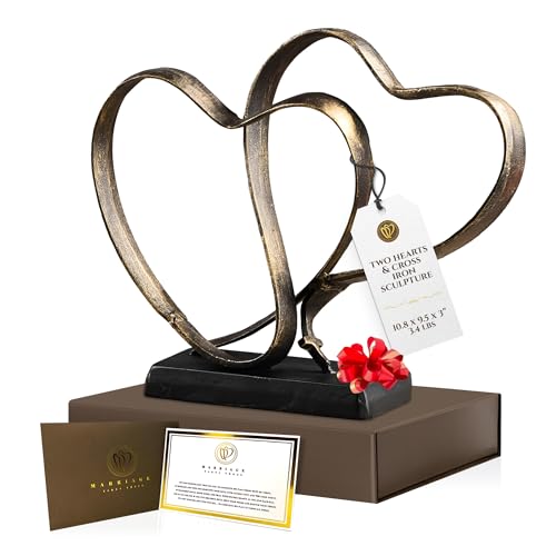 DCAPILLA Wedding Anniversary Couples Gift - Two Hearts and Cross Iron Sculpture, Heart Decoration Gift for Her and Him, 1s...