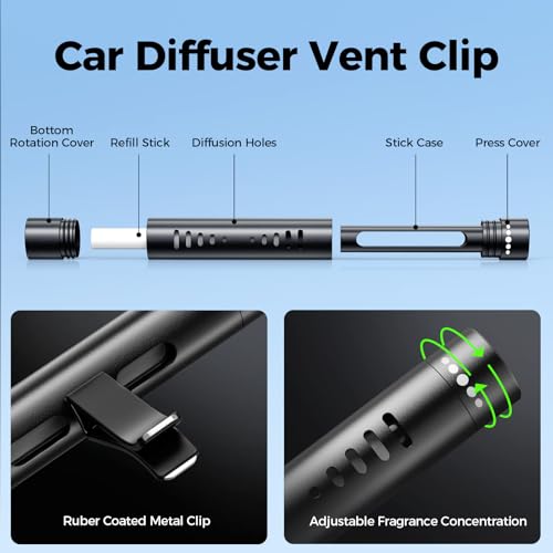 QECQEC 2pcs Car Air Freshener Diffuser Vent Clips，With 12 Odorless Refill Sticks,Essential Oil Car Diffuser Suitablefor:Ca...