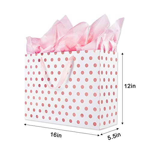 Plauthus 15.7" Extra Large Gift Bags for Presents with Tissue Paper for Birthday Party and Baby Shower (4 Pack, Gold, Rose...