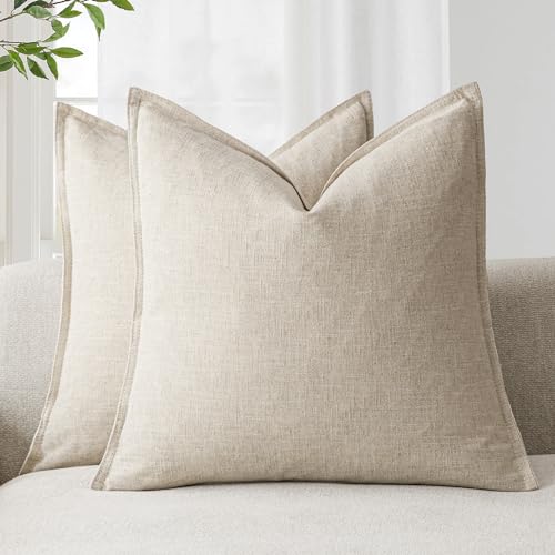 Foindtower Pack of 2, Decorative Linen Soild Throw Pillow Covers Soft Accent Cushion Case Boho Farmhouse Neutral Pillowcas...