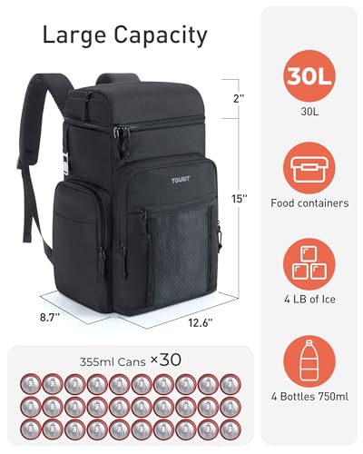 TOURIT Insulated Backpack Cooler: 30 Cans Waterproof Leakproof Soft Cooler Bag Beach Travel Picnic Camping