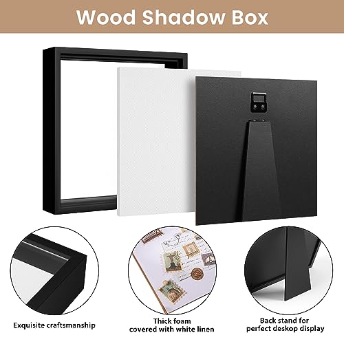 5x5 Shadow Box Picture Frame with Soft Linen Back - Metal Push Pins Included, Memory Box Display Case for Memorabilia Flow...