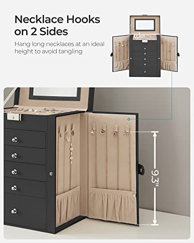 SONGMICS 6-Layer Jewelry Box Organizer with 5 Drawers, Jewelry Storage Case with Lock and Mirror, Large Storage Capacity, ...